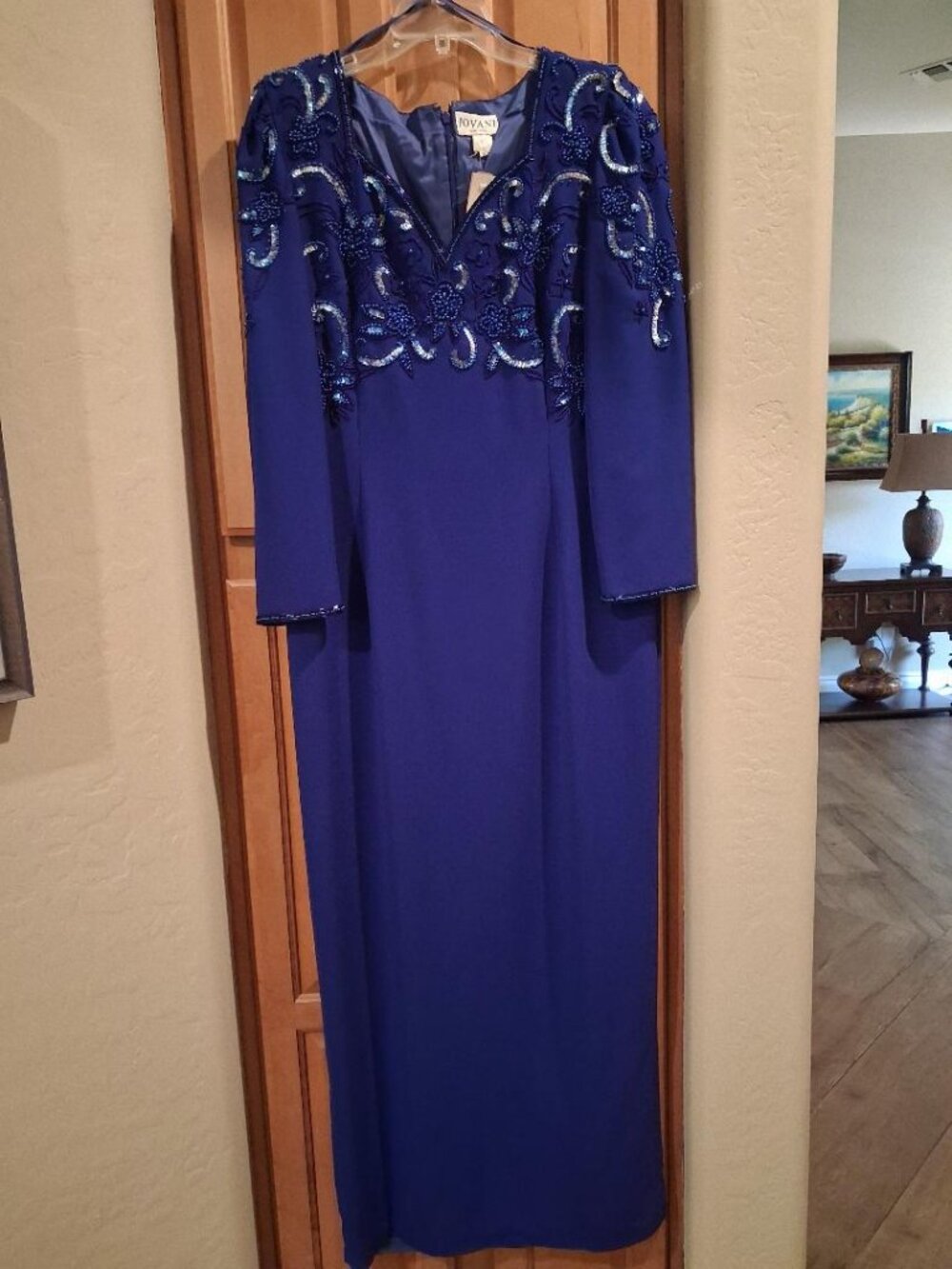 Jovani Vibrant Royal Blue evening gown with silver and blue sequins. Size 14/16